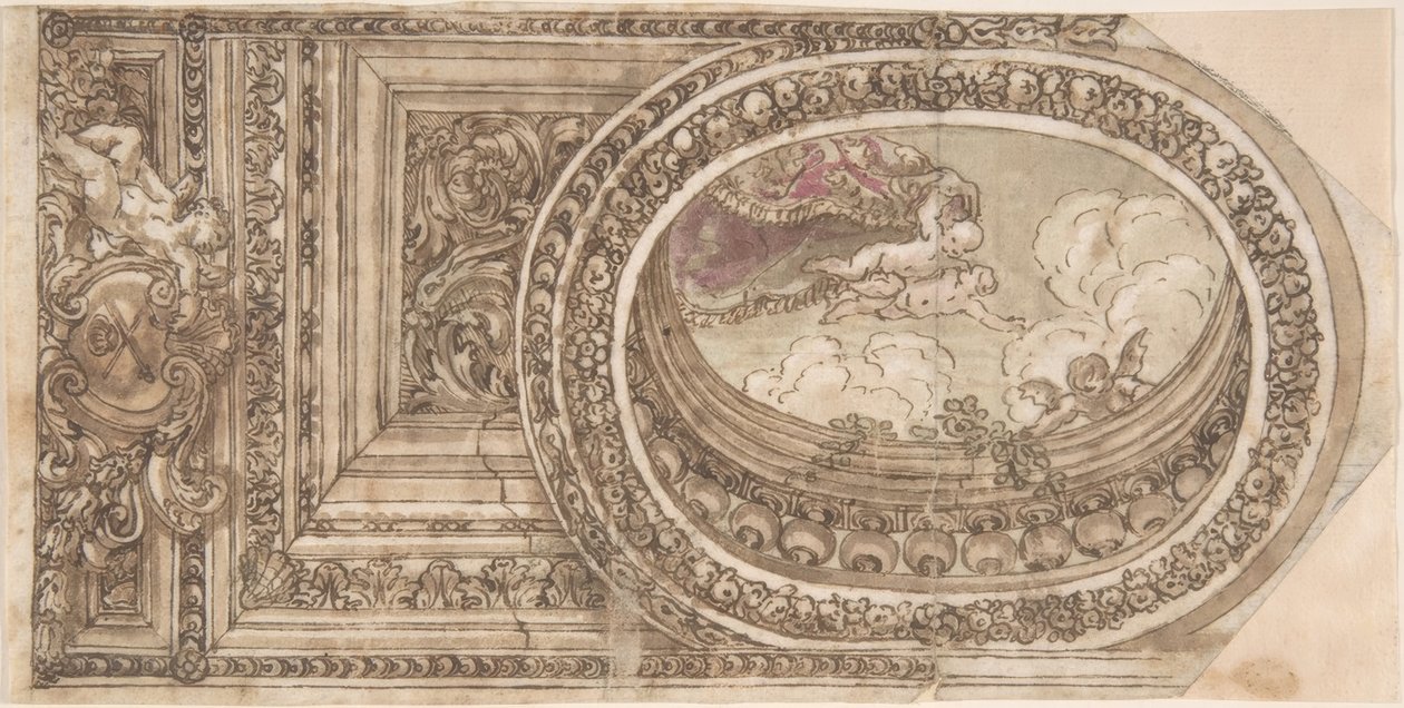 Conception pour un plafond avec une peinture ovale en trompe-l
