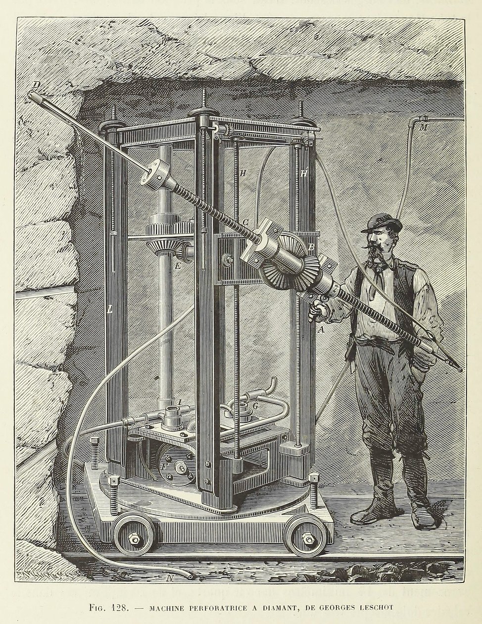 Machine de forage au diamant conçue par Georges Leschot, pub. 1883 gravure, 1883 - Unbekannt
