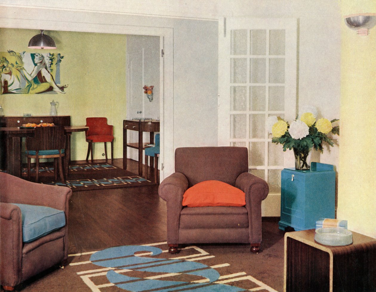 Salle à manger et salon dans un appartement londonien reconstruit pour Mme Harry Ewbank à Bryanston Court - Unbekannt