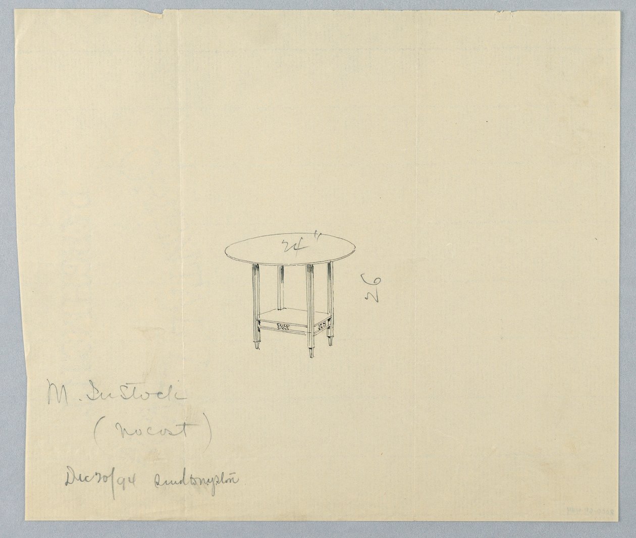 Dessin, Design pour une petite table ronde avec frise sculptée sur étagère - Unbekannt