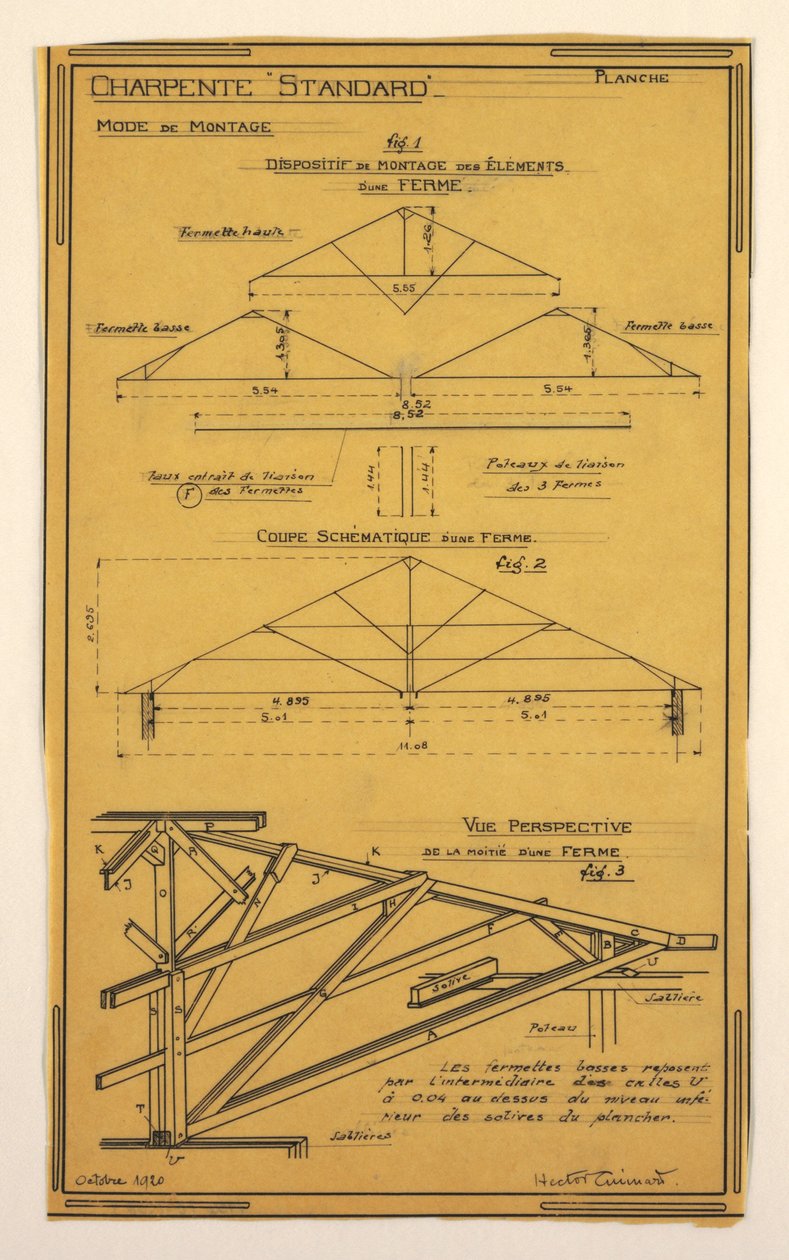 Dessin, Design pour une maison de masse opérationnelle conçue par Hector Guimard, construction de cadrage - Unbekannt
