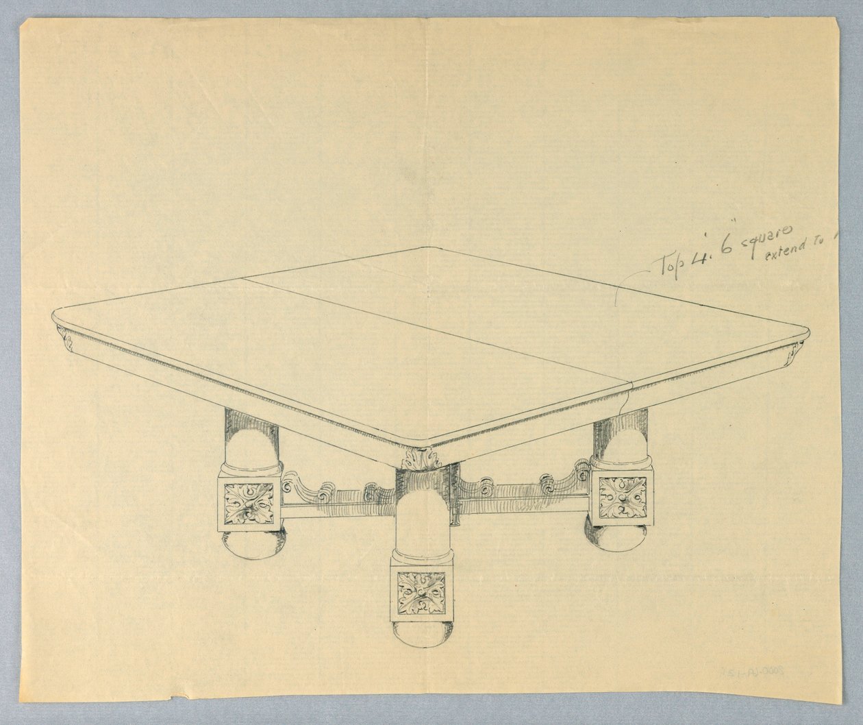 Dessin, Design pour une table à manger rectangulaire sur pieds en boule - Unbekannt