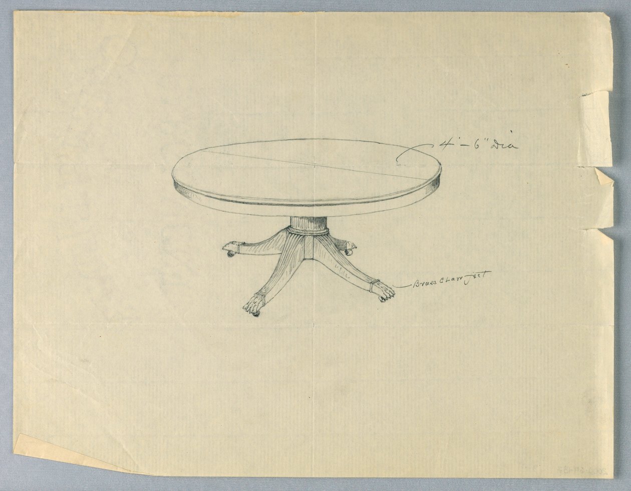 Dessin, Design pour une table ronde sur pieds en patte d