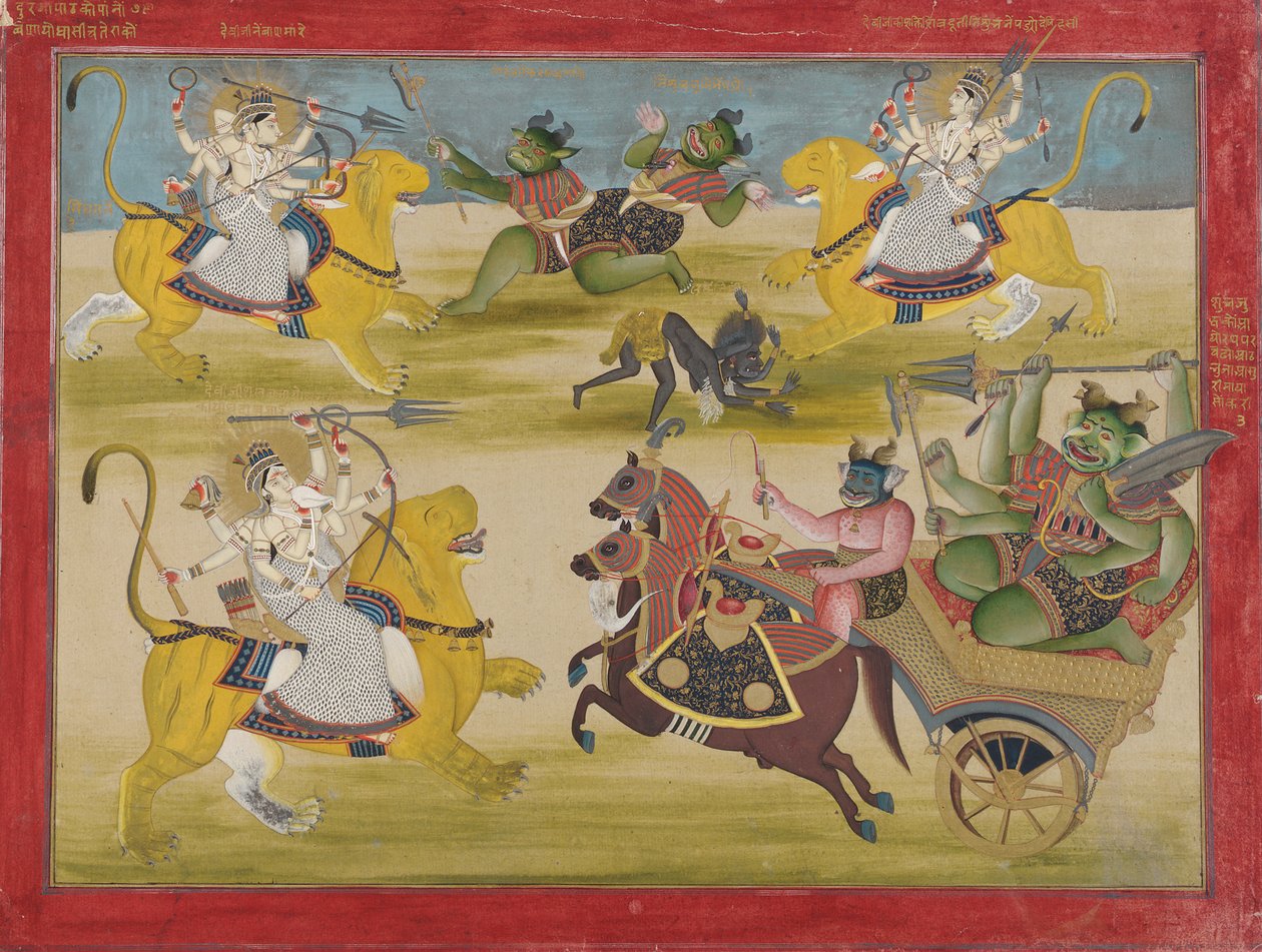 Durga combattant les rakshashas Shunga et Nishunga, d