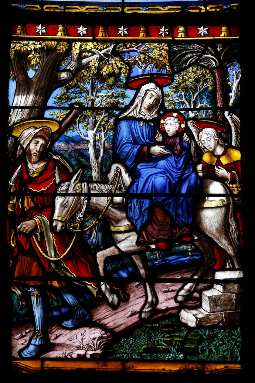 Église Saint-Remy de Troyes. Vitrail : Scènes de la vie de la Vierge. Détail : La Fuite en Égypte. Atelier Vincent-Larcher, XIXème siècle - Unbekannt