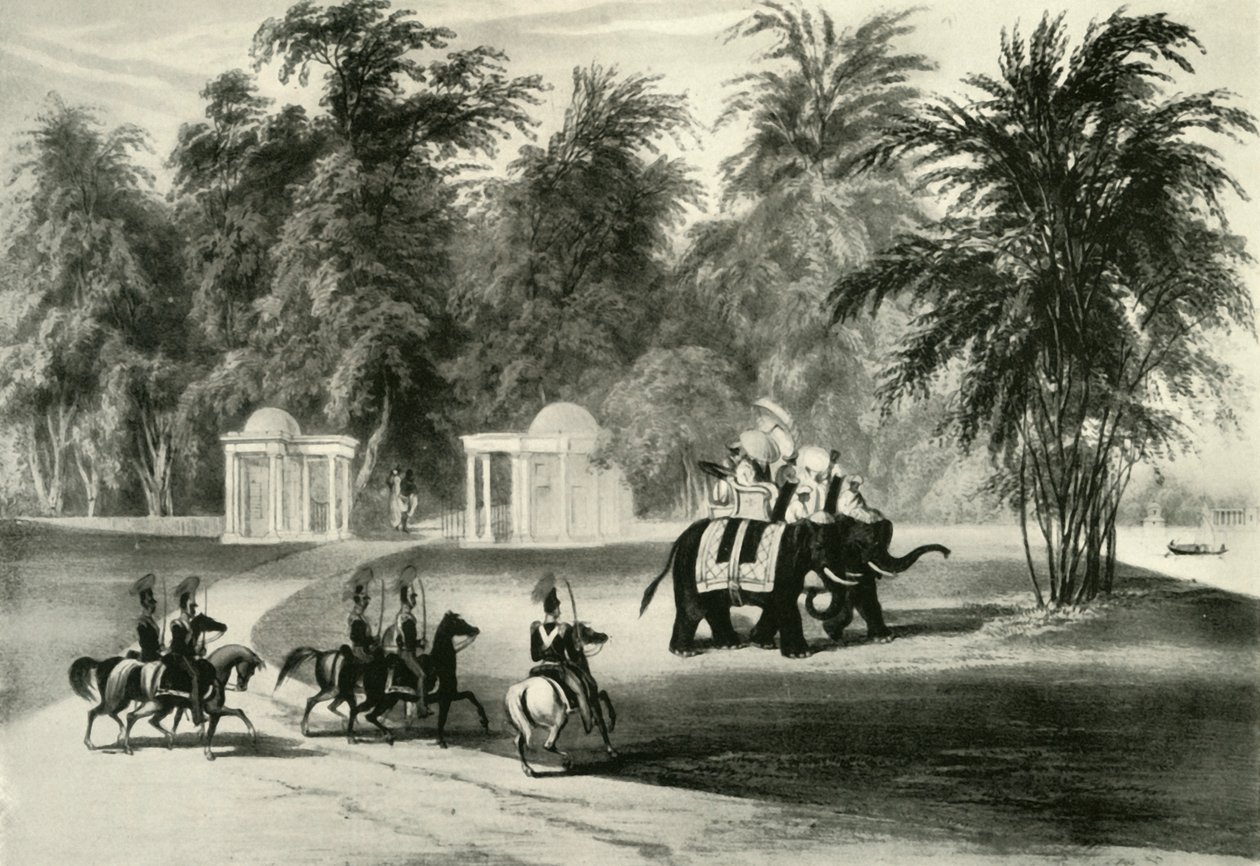 Éléphants et garde du corps dans le parc de Barrackpore, 1820, 1925 - Unbekannt