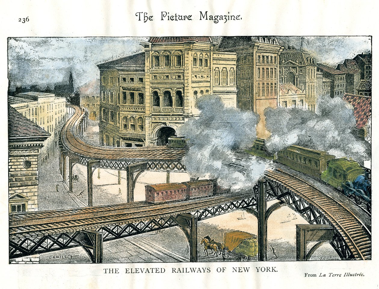 Chemin de fer surélevé à New York, du The Picture Magazine, 19ème siècle - Unbekannt
