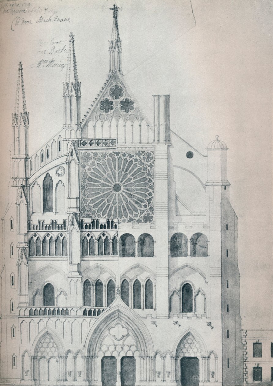 Élévation du transept nord, abbaye de Westminster, montrant la découpe avec le projet de restauration de Wren - Unbekannt