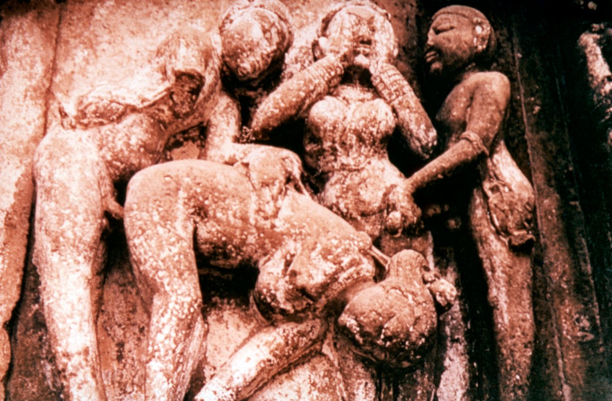 Sculpture érotique, temple hindou, Khajuraho, Inde, 950 - 1050 - Unbekannt