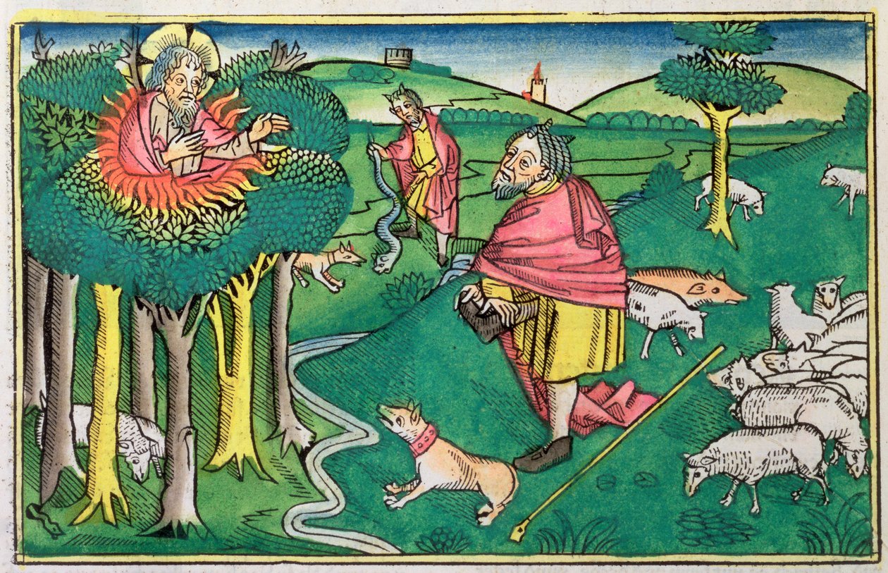 Exode 3:1-22 et 4:1-4: le buisson ardent et Dieu armant Moïse de la verge miraculeuse - Unbekannt