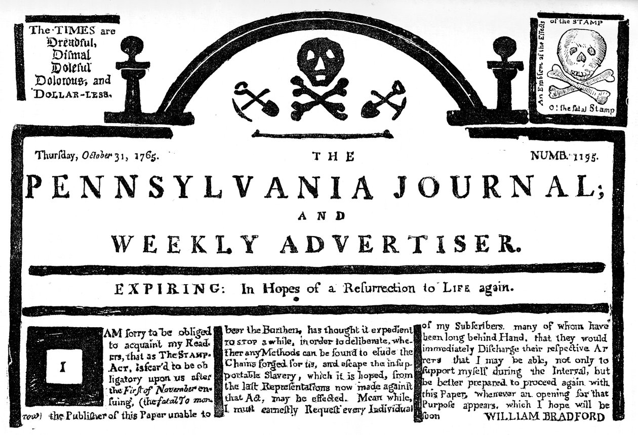 Fac-similé du Pennsylvania Journal sur le Stamp Act - Unbekannt