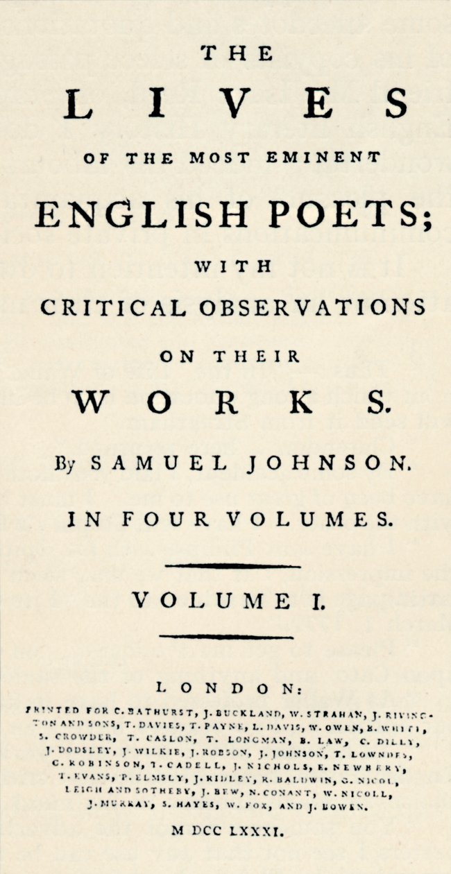 Fac-similé de la page de titre réduite des Vies des poètes de Johnson - rééditée sous forme séparée - Unbekannt