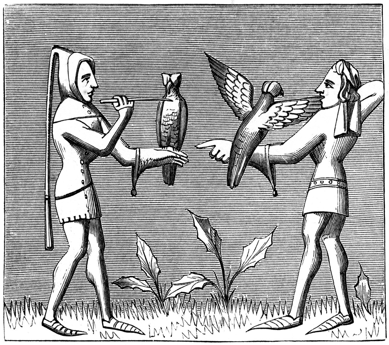 Fauconniers habillant leurs oiseaux, 14ème siècle 1849 - Unbekannt