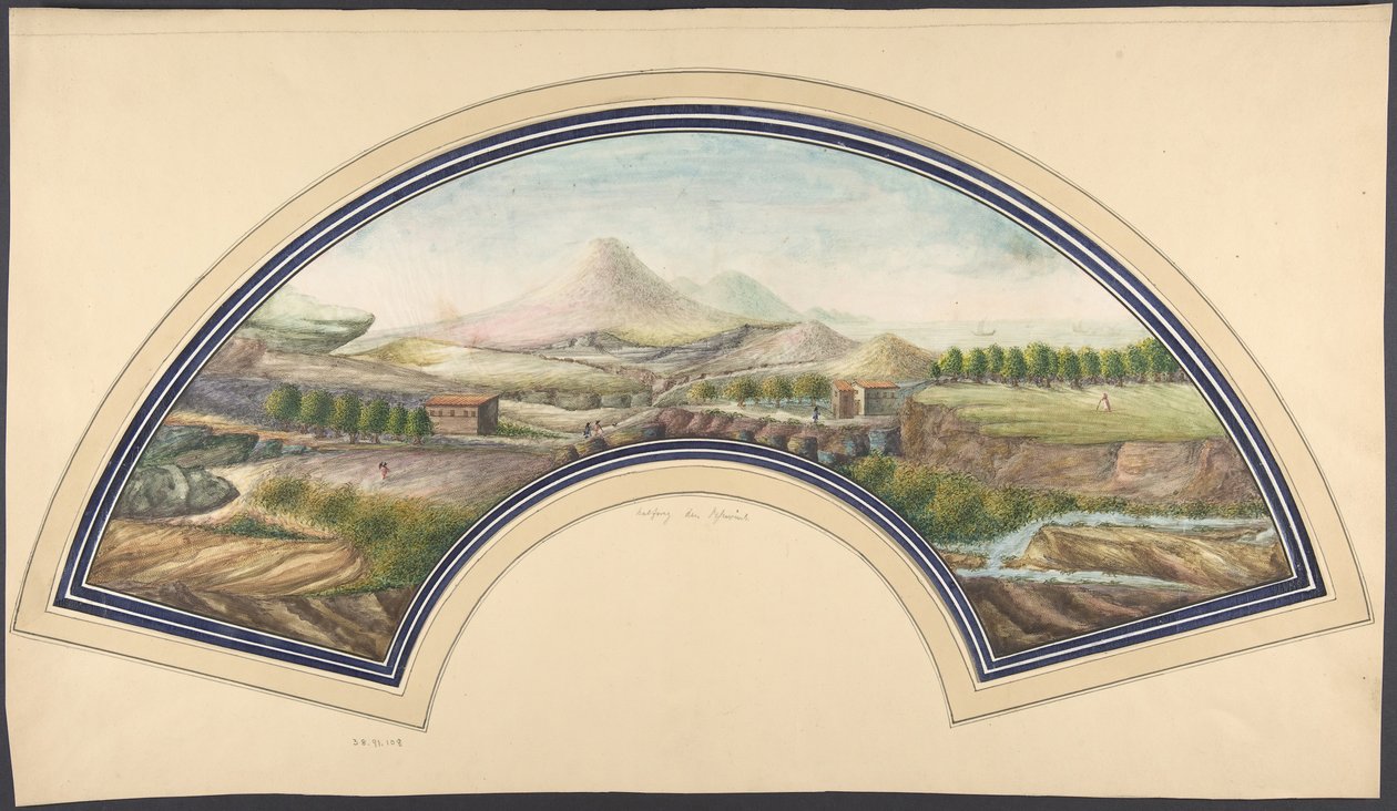 Design de ventilateur avec le mont Vésuve, 19ème siècle - Unbekannt