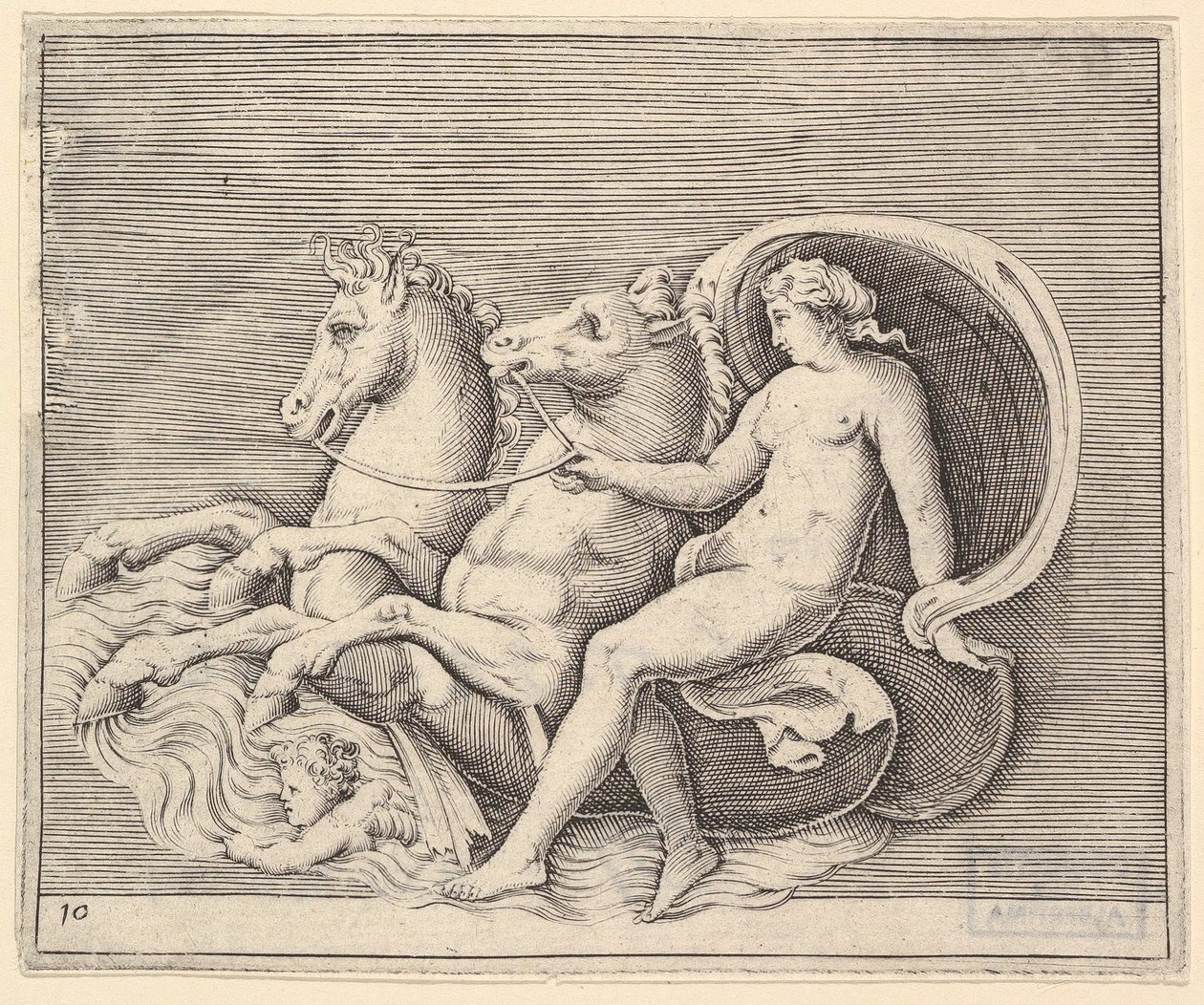 Femme nue avec deux hippocampes, publié vers 1599-1622 - Unbekannt