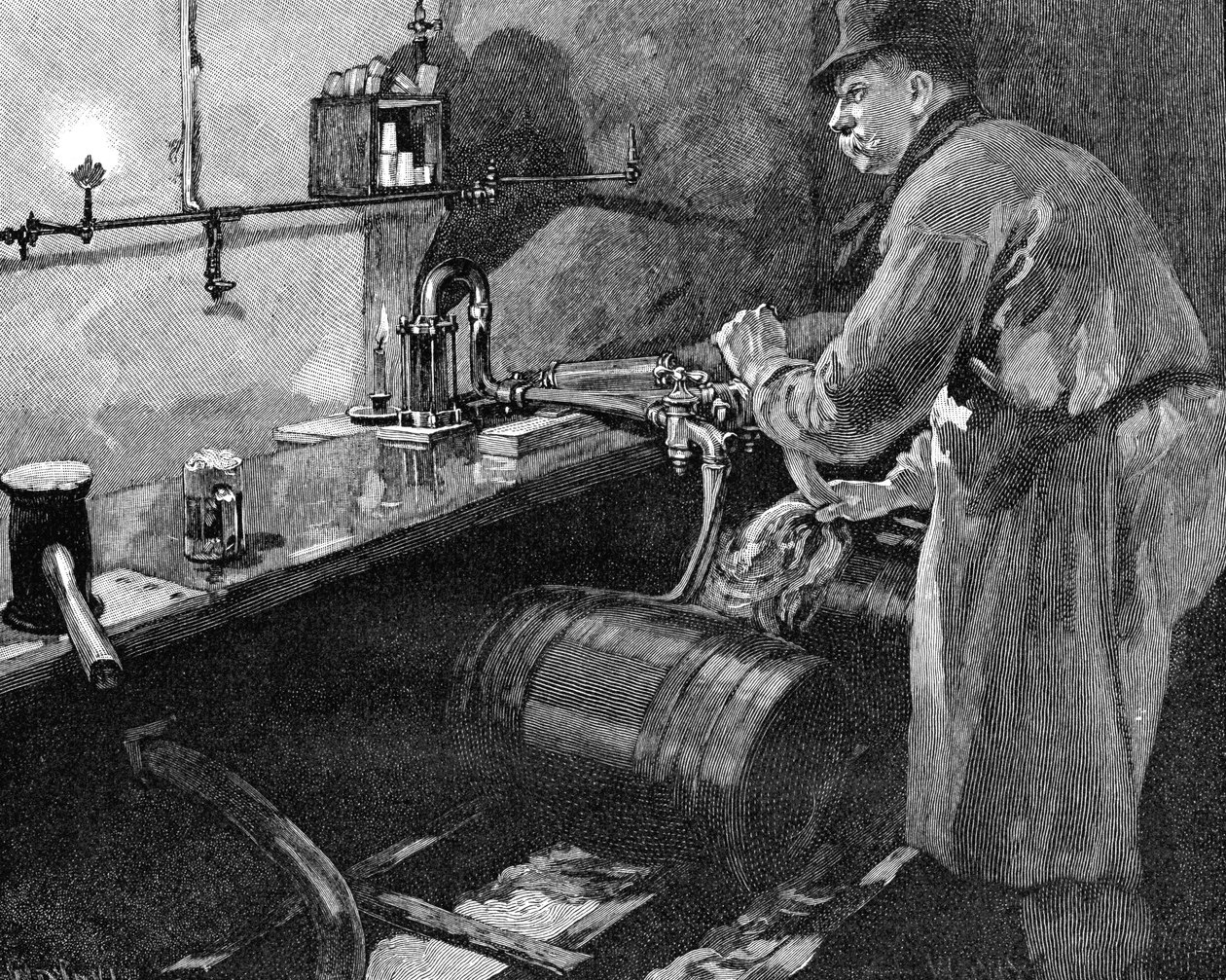 Remplissage de fûts de bière dans une brasserie américaine, 1885 - Unbekannt