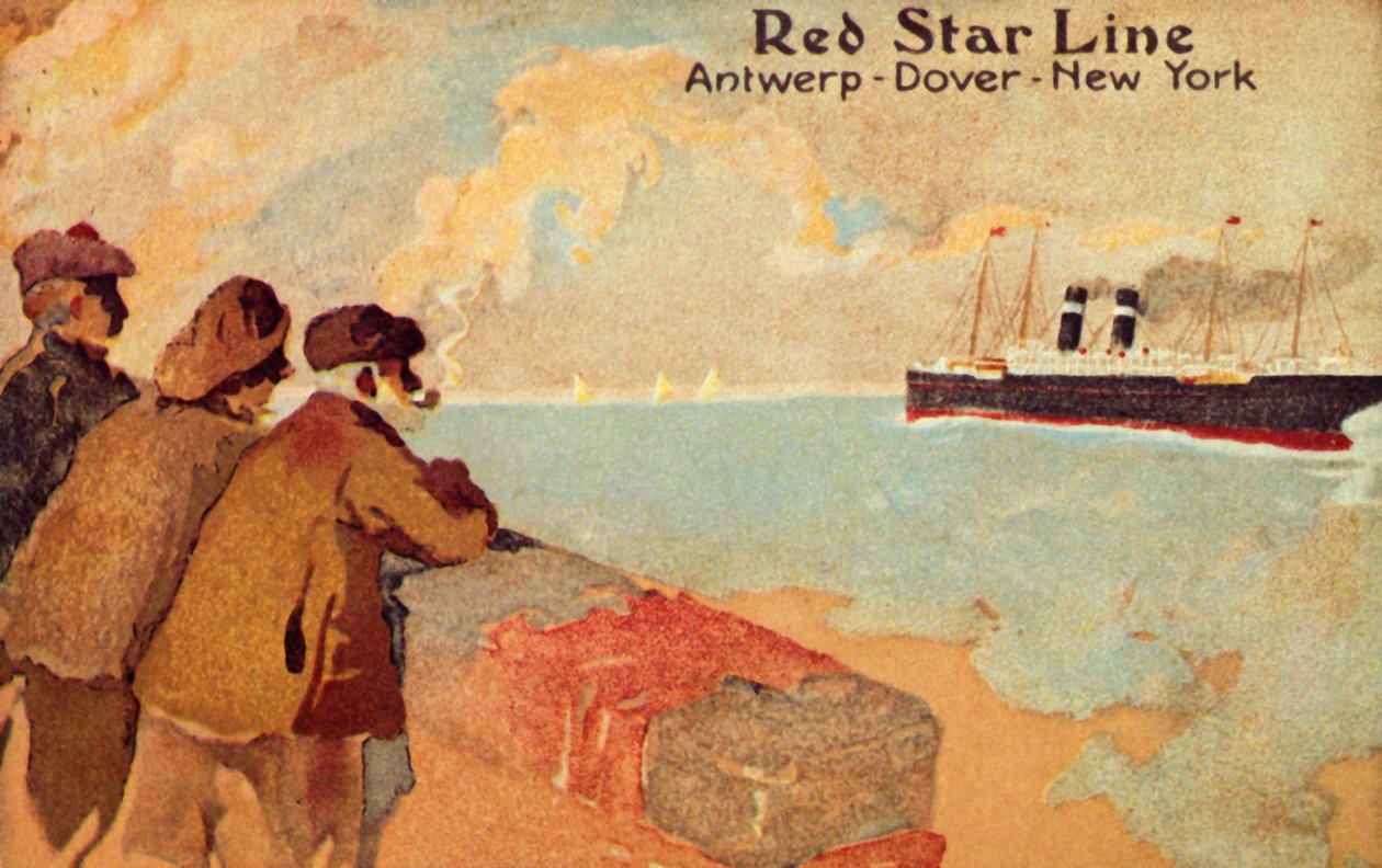 Pêcheurs et marins regardant un paquebot Red Star, vers 1900 - Unbekannt