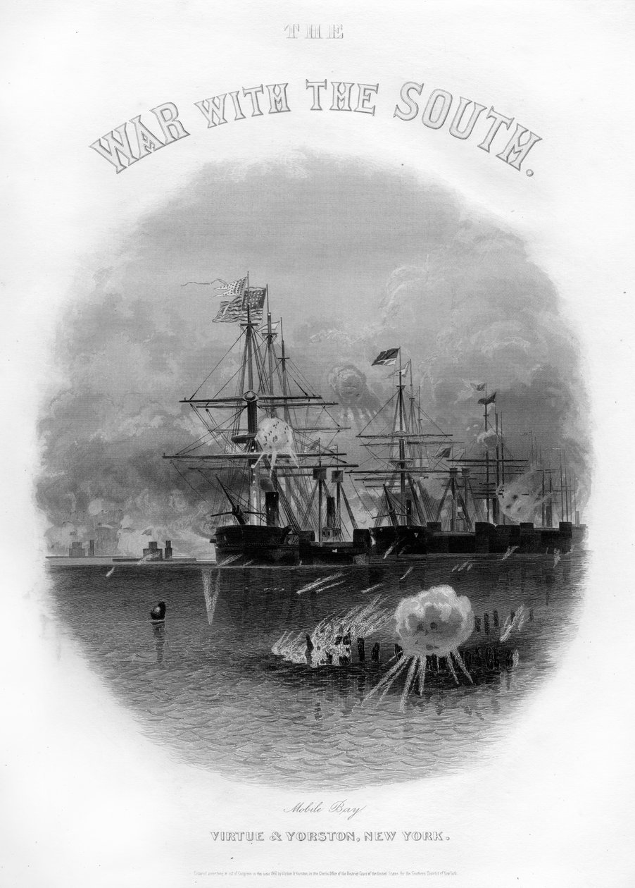 Flotte passant le fort et les obstructions, Bataille de la baie de Mobile, 5 août 1864, 1862-1867 - Unbekannt