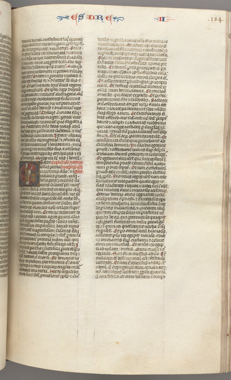 Fol. 184r, Esdras II, initiale historiée E, un prêtre encensant un autel, vers 1275-1300 - Unbekannt