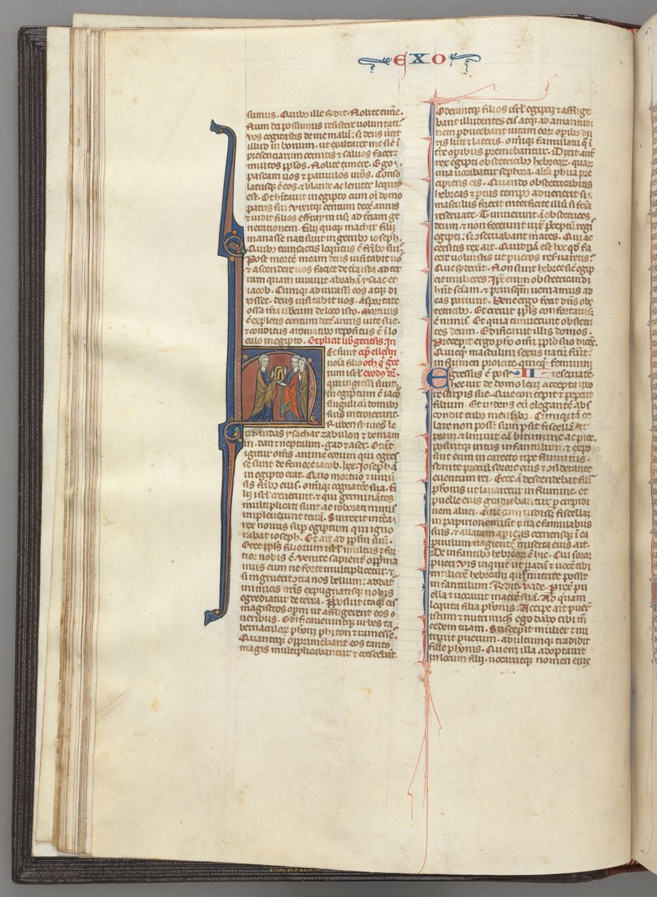 Fol. 20v, Exode, initiale historiée H, Moïse et deux disciples avec les tables de la loi - Unbekannt