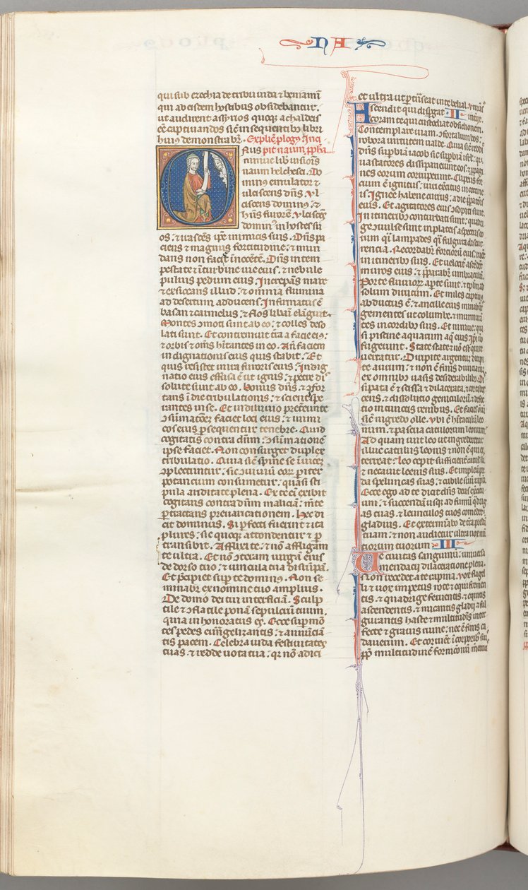 Fol. 360v, Nahum, initiale historiée O, Nahum agenouillé avec un parchemin, buste de Dieu au-dessus, vers 1275-13 - Unbekannt