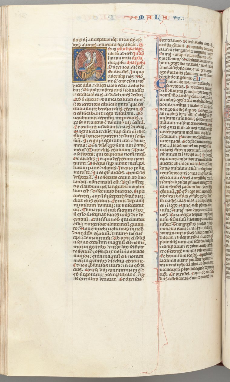 Fol. 368v, Malachie, initiale historiée O, Malachie assis avec un parchemin, c. 1275-1300 - Unbekannt
