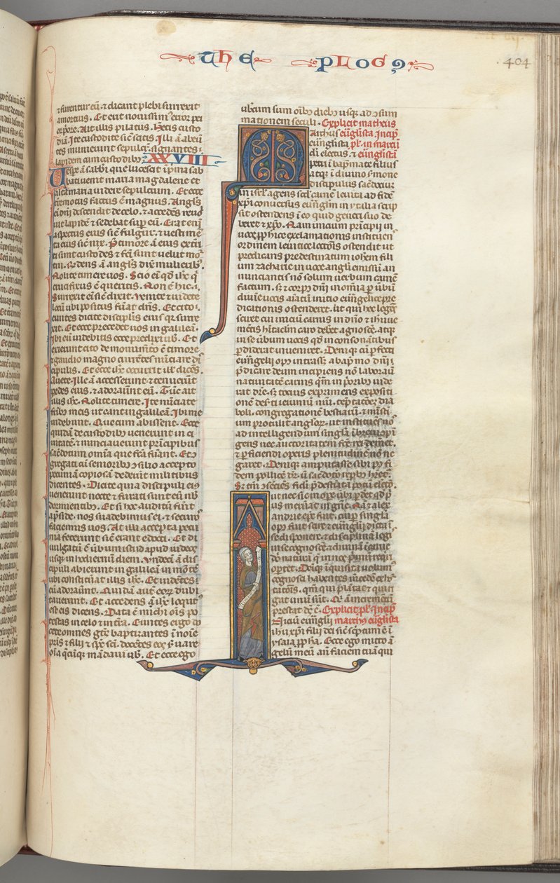 Fol. 404r, Marc, initiale historiée I, Marc debout avec un parchemin, c. 1275-1300 - Unbekannt