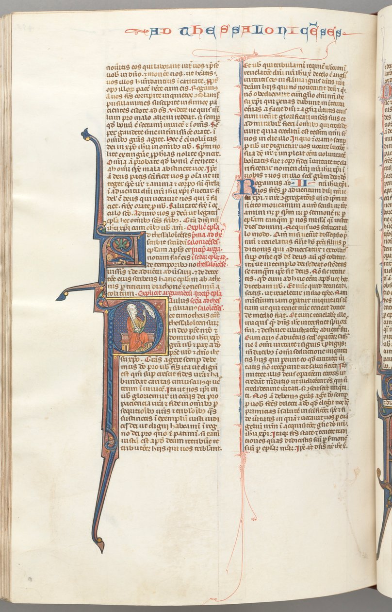 Fol. 455v, Thessaloniciens II, initiale historiée P, Paul assis avec une épée..., vers 1275-1300 - Unbekannt