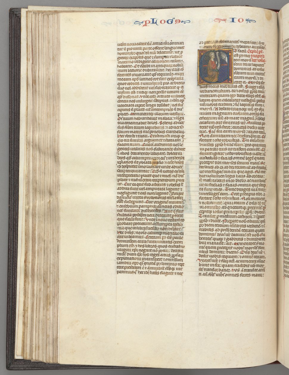 Fol. 76v, Josué, initiale historiée E, Josué avec un parchemin agenouillé devant Dieu, vers 1275-1300 - Unbekannt