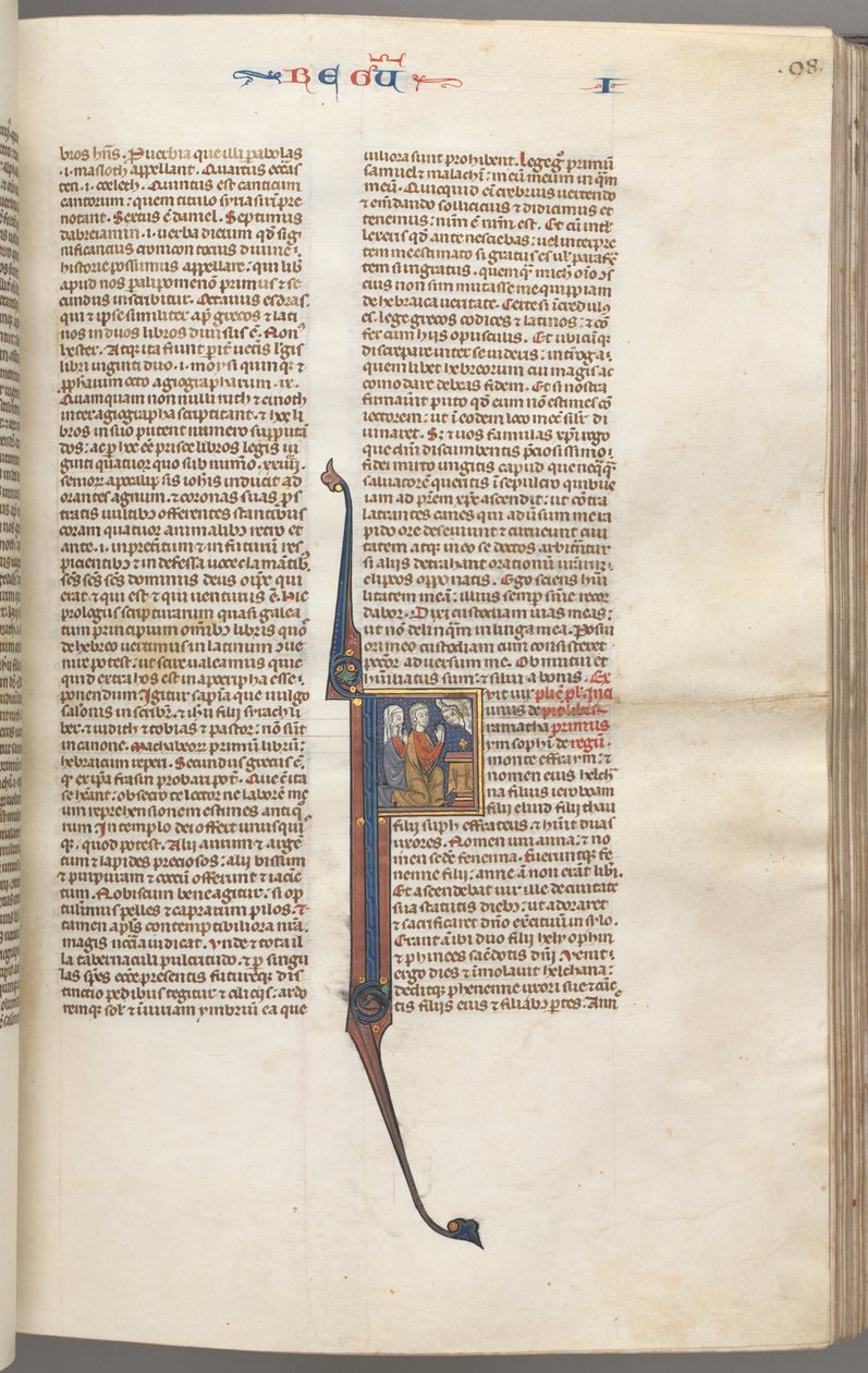 Fol. 98r, Rois I, initiale historiée F, Elkanah et Hannah agenouillés devant un autel..., vers 1275-13 - Unbekannt