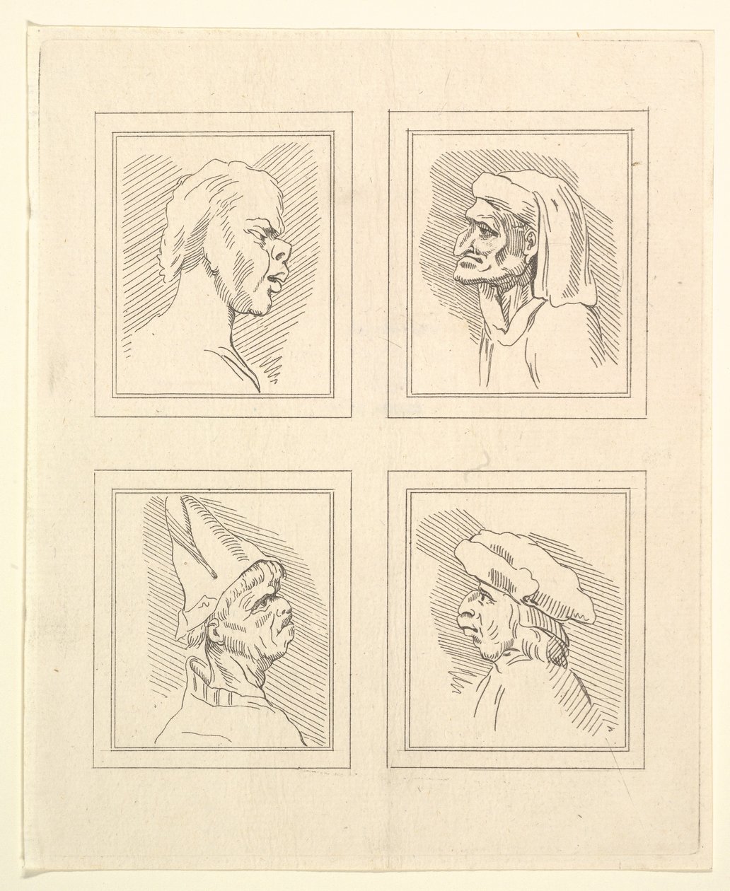 Quatre têtes de caricatures par Léonard de Vinci, d