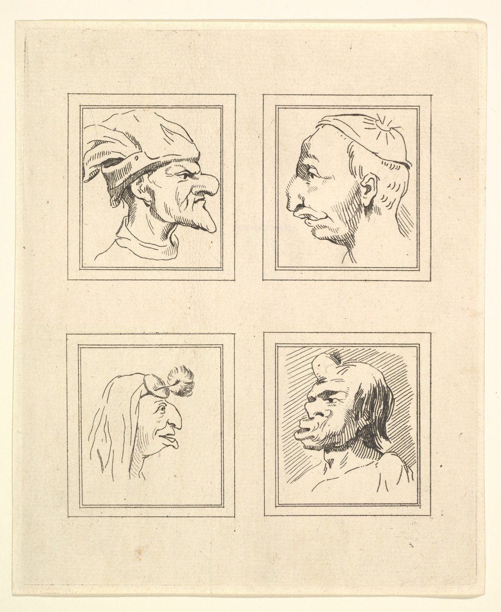 Quatre têtes de caricatures par Léonard de Vinci, d