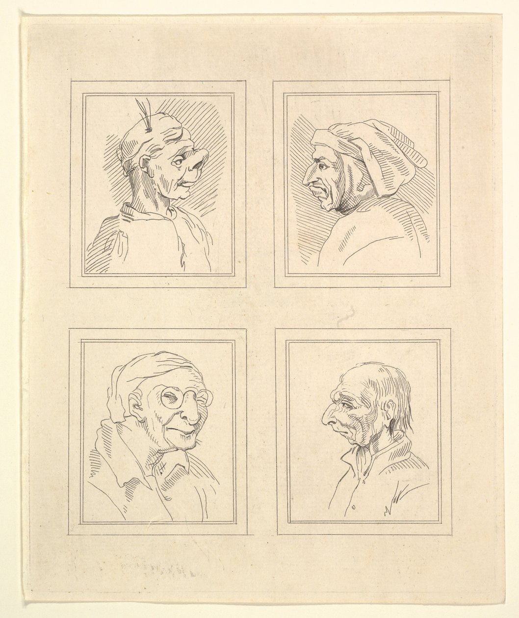 Quatre têtes de caricatures par Léonard de Vinci, d