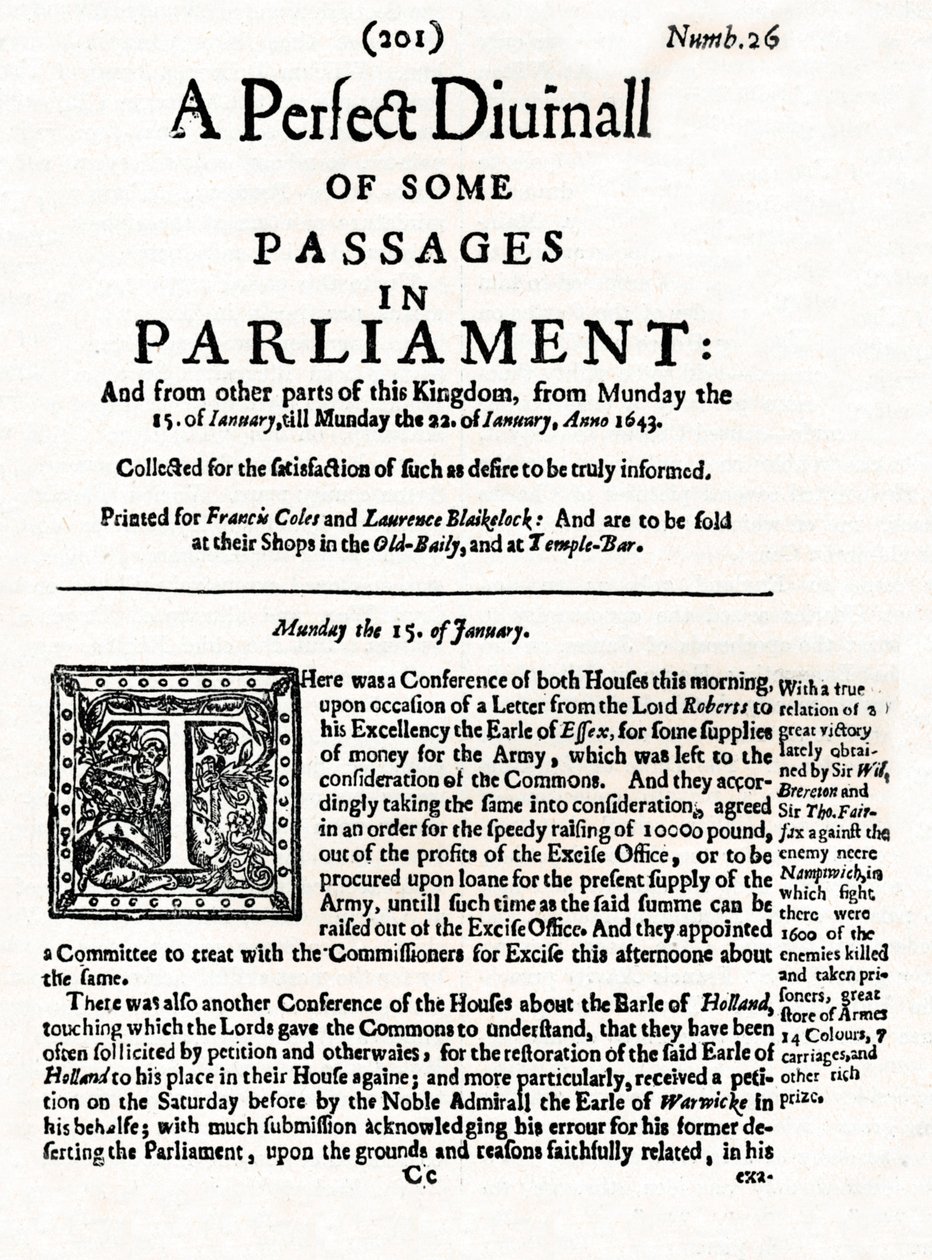 Première page de A Perfect Diurnall of Some Passages in Parliament, 1643, 1905 - Unbekannt
