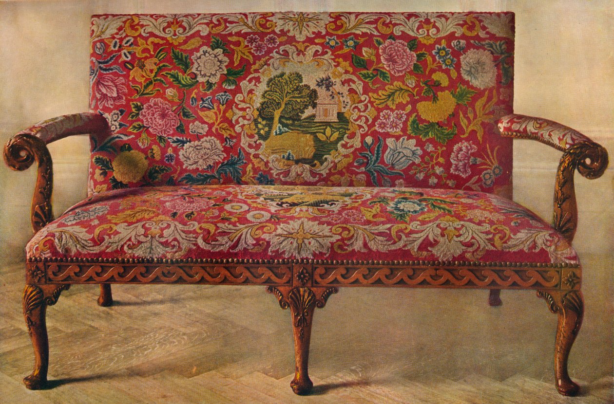 Canapé en bois fruitier avec broderie, début du XVIIIe siècle, 1929 - Unbekannt