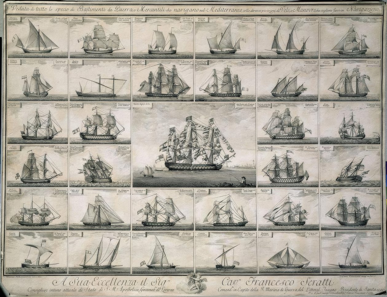 Gravure des navires de guerre et marchands qui naviguaient en Méditerranée - Unbekannt