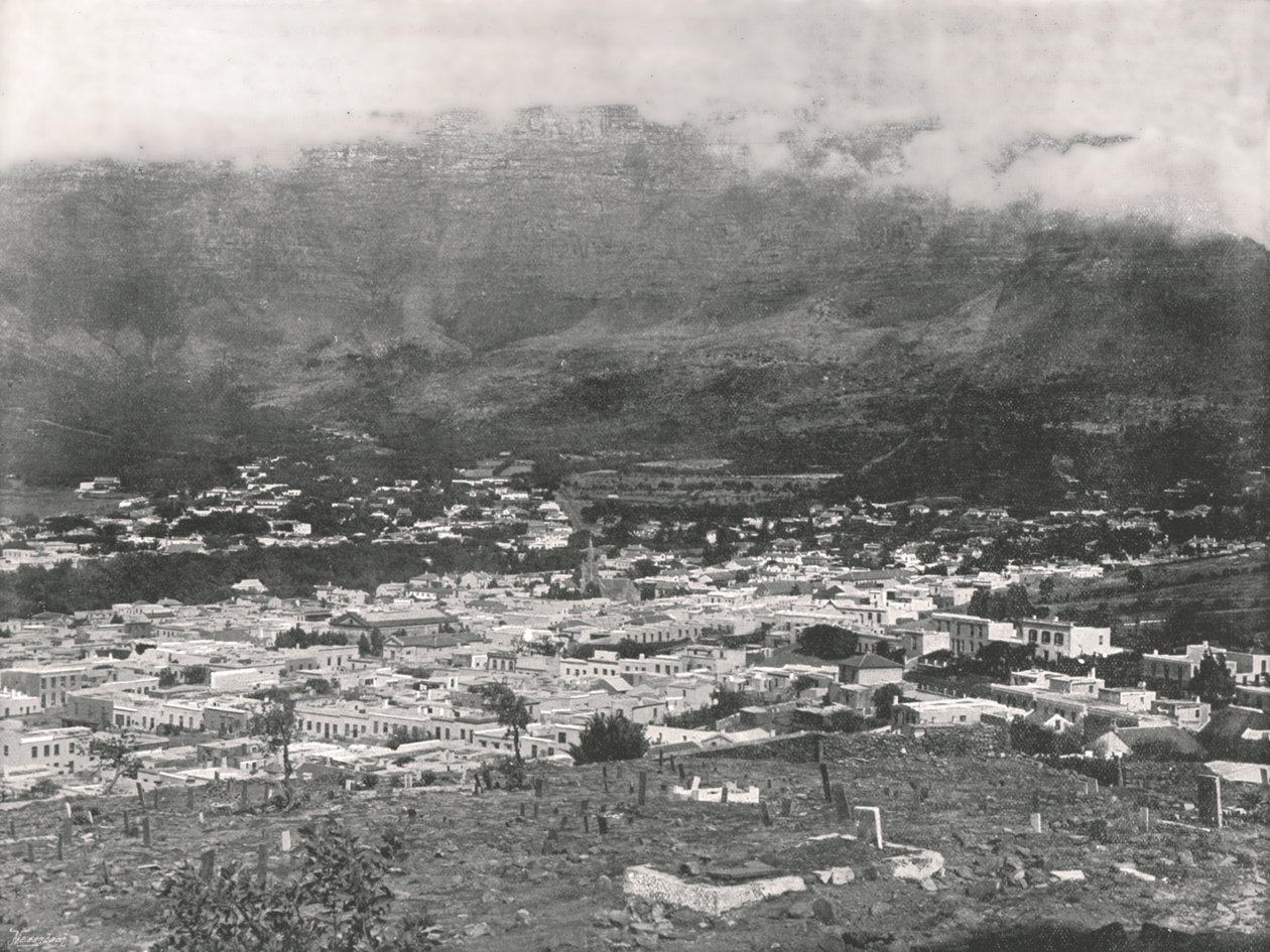 Vue générale montrant la Montagne de la Table enveloppée de vapeur, Le Cap, Afrique du Sud, 1895 - Unbekannt
