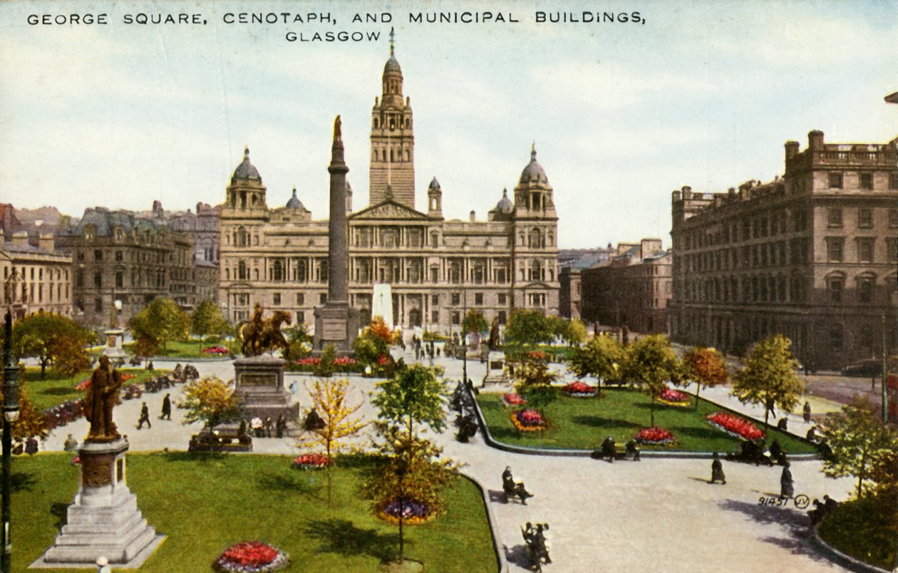 George Square, cénotaphe et bâtiments municipaux, Glasgow, fin 19ème-début 20ème siècle - Unbekannt