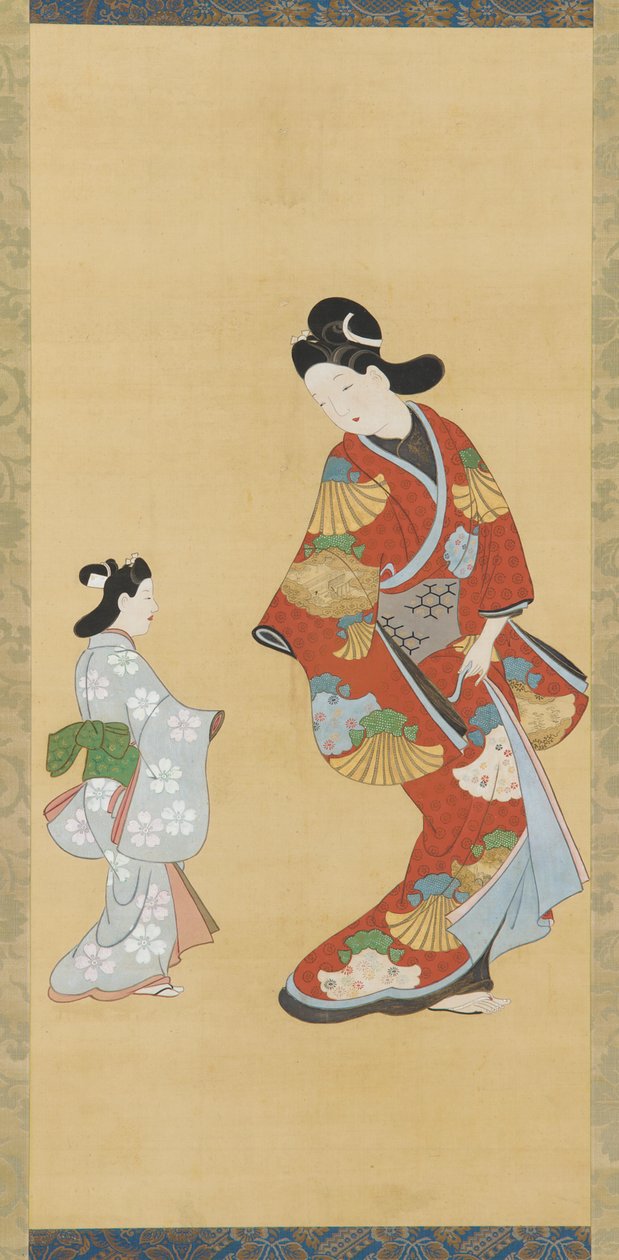 Fille en robe écarlate et dorée avec un enfant, 1615-1868 - Unbekannt