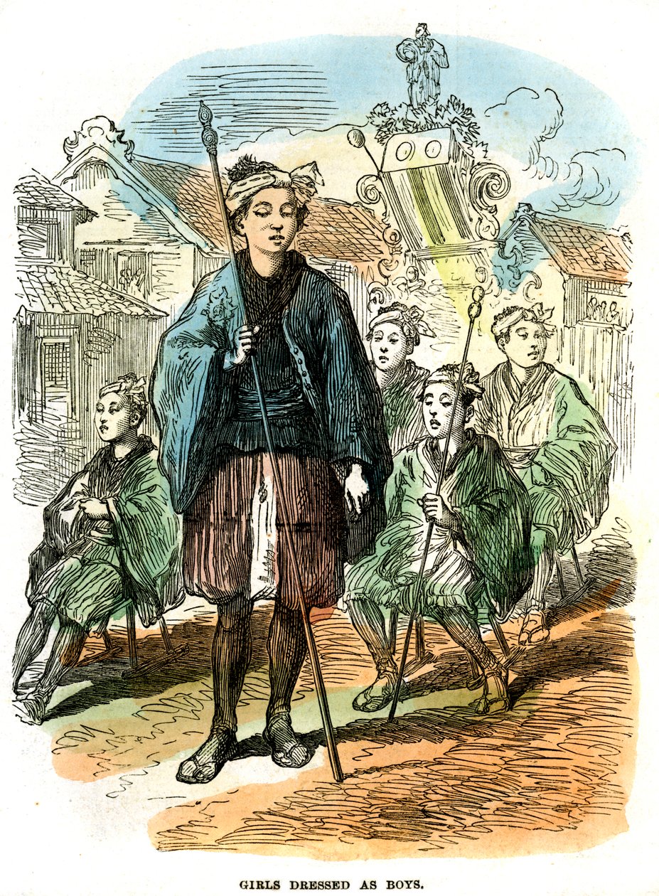 Filles déguisées en garçons, procession du festival du Nouvel An à Yokohama, Japon, 1872 - Unbekannt