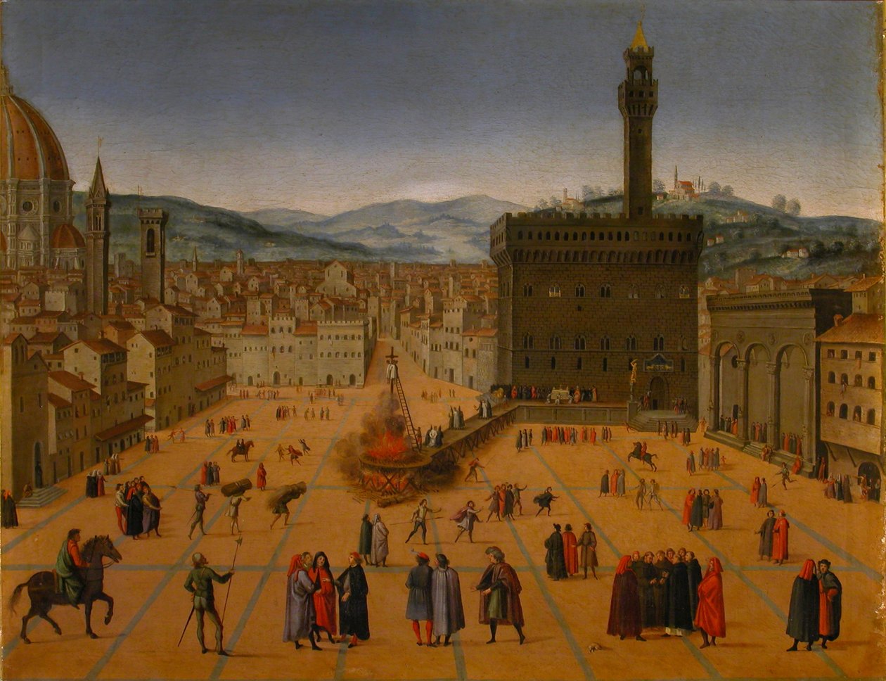 Exécution de Girolamo Savonarola sur la Piazza della Signoria à Florence en 1498, début du 17ème siècle - Unbekannt