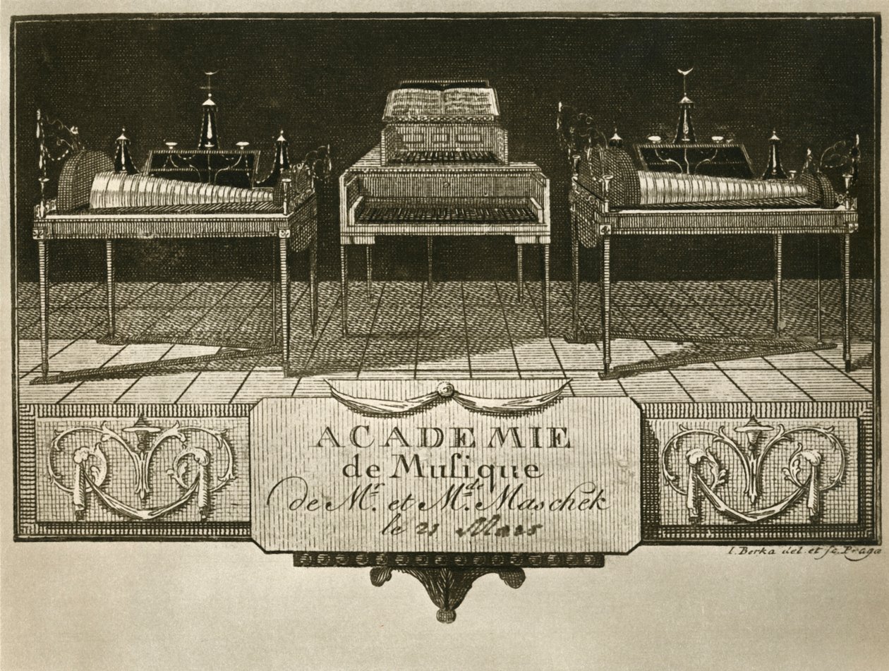 Harmonicas en verre et carillons à clavier, gravure de la première moitié du XIXe siècle - Unbekannt
