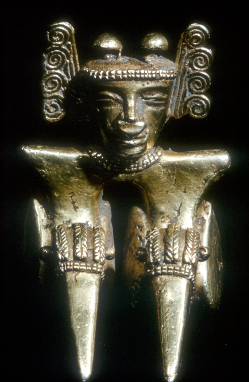 Figure assise précolombienne en or, Quimbaya, Colombie, avant 14e-15e siècle - Unbekannt
