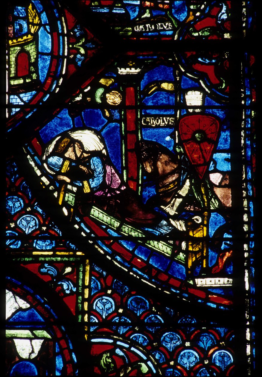Architecture gothique. Histoire de Charlemagne (détail) : Vision de Constantin. Vitrail de l
