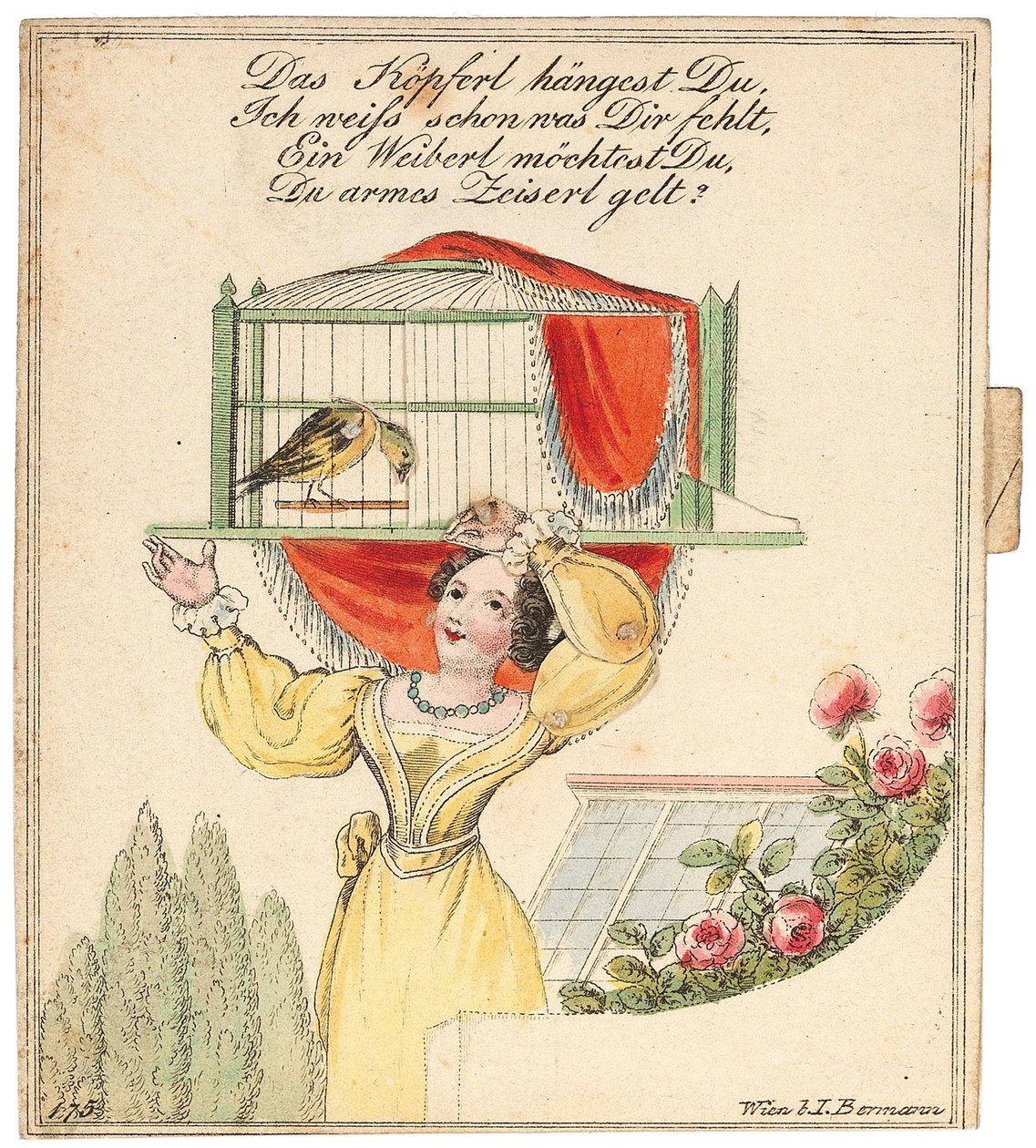Carte de vœux. Ta petite tête est pendante, je sais ce qui ne va pas chez toi..., après 1815 - Unbekannt