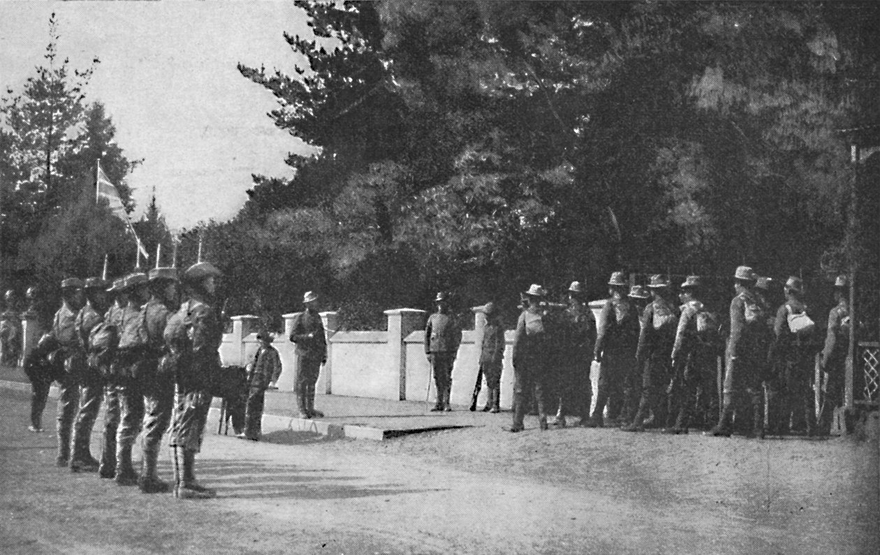 Les Grenadiers de la Garde avec leurs nouveaux chapeaux relevant la garde au quartier général de Lord Roberts, Pretoria - Unbekannt