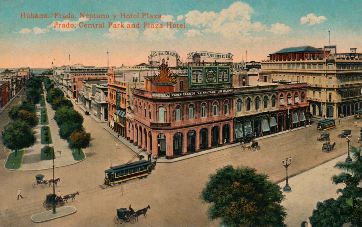 Habana: Prado, Neptuno et Hôtel Plaza. Prado, Parc Central et Hôtel Plaza, vers 1910 - Unbekannt