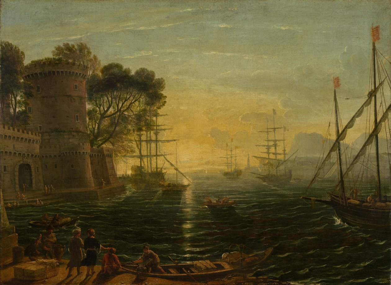 Port au coucher du soleil, fin 17ème siècle - Unbekannt