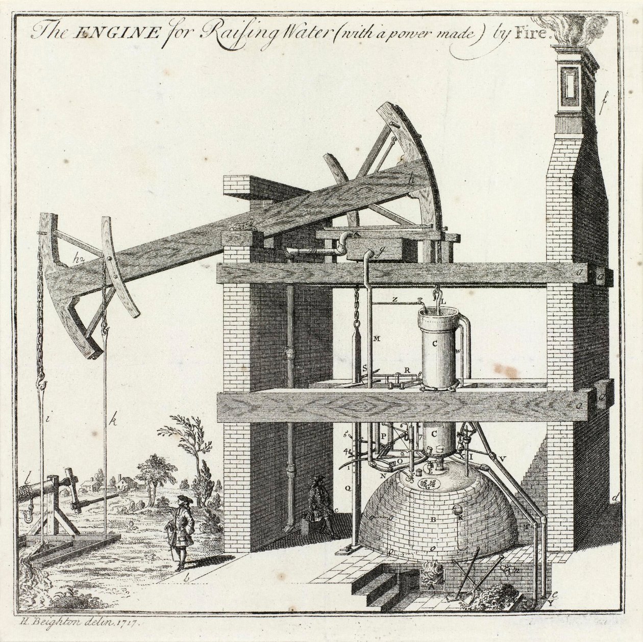 Gravure de Henry Beighton de la machine de Newcomen à Griff - Unbekannt