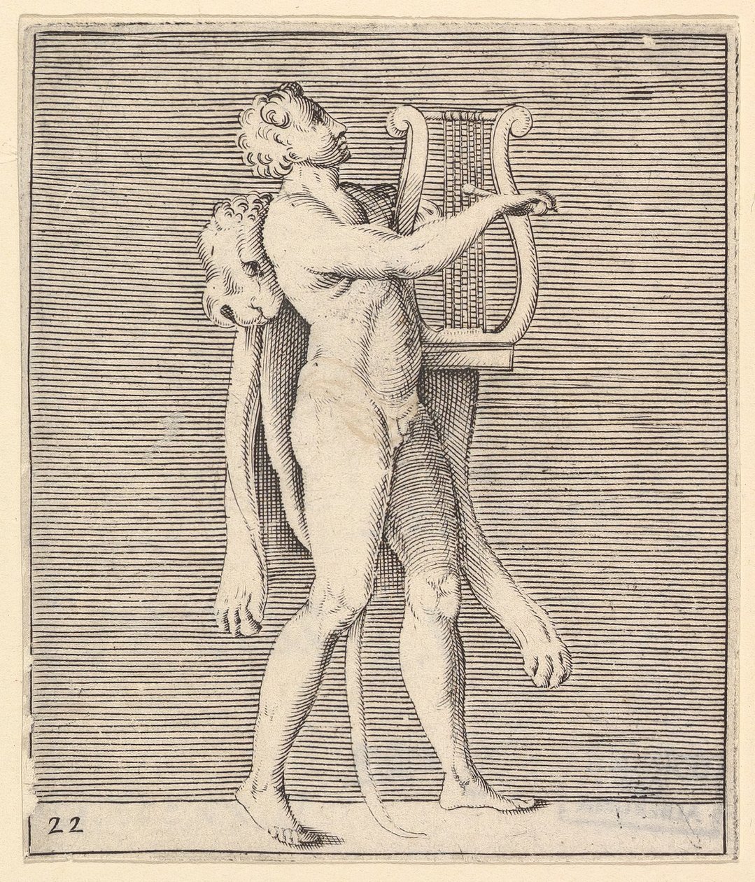 Hercule jouant de la lyre, une peau de lion drapée sur son épaule, publié vers 1599-1622 - Unbekannt